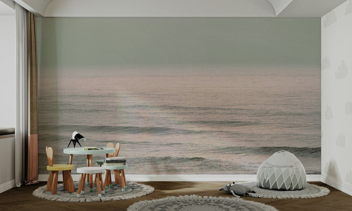 A graceful wave texture wall mural in cool, deep tones.

