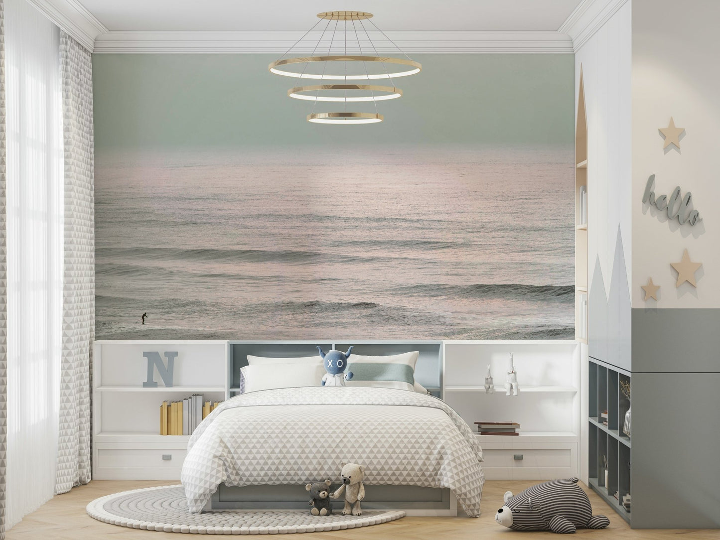 A classic winter scene wallpaper for walls with a coastal theme.

