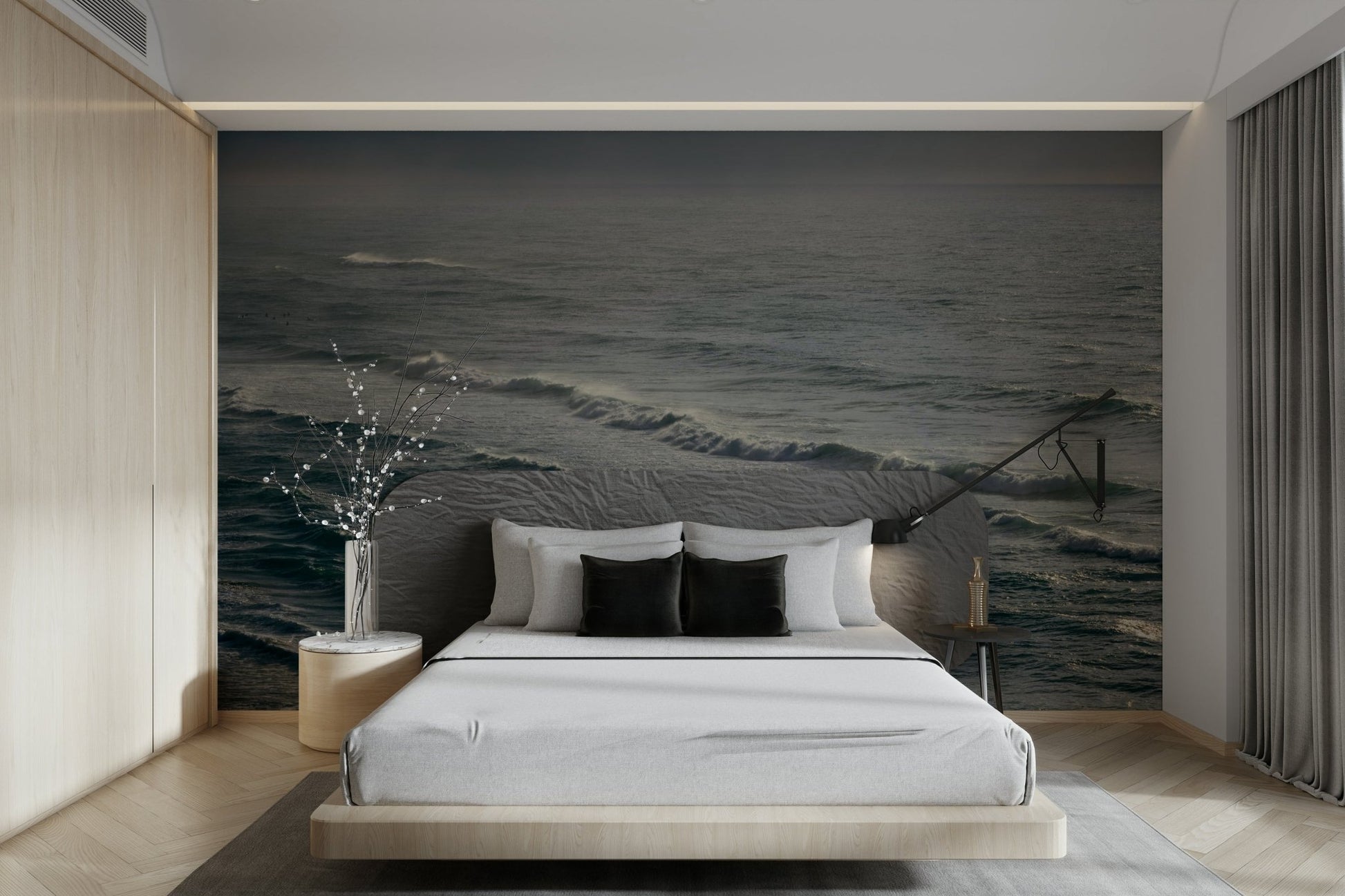 An artistic ocean landscape mural for home decor.

