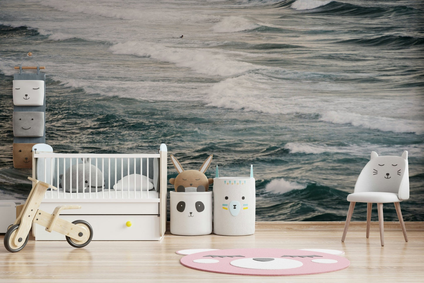 A beautiful modern wave wall mural for a living room.

