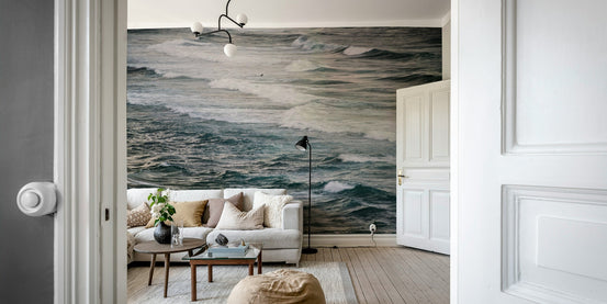 A beautiful cold ocean wallpaper mural with winter waves., GD4711