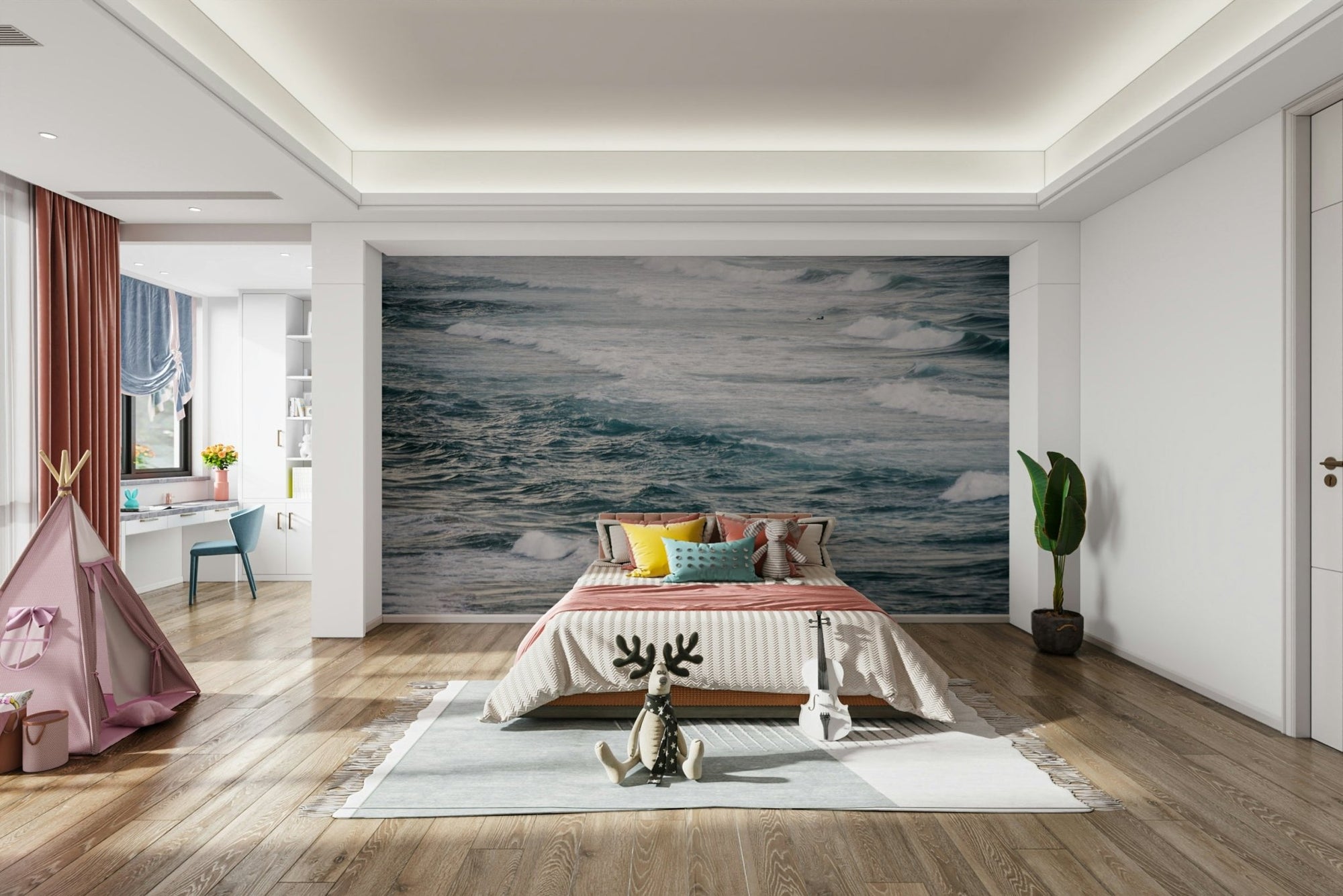 A beautiful dramatic ocean wallpaper mural with crashing waves., GD4710