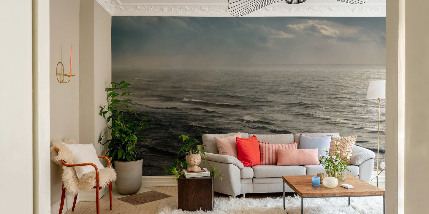 A calming abstract wave wallpaper mural that defines a space.

