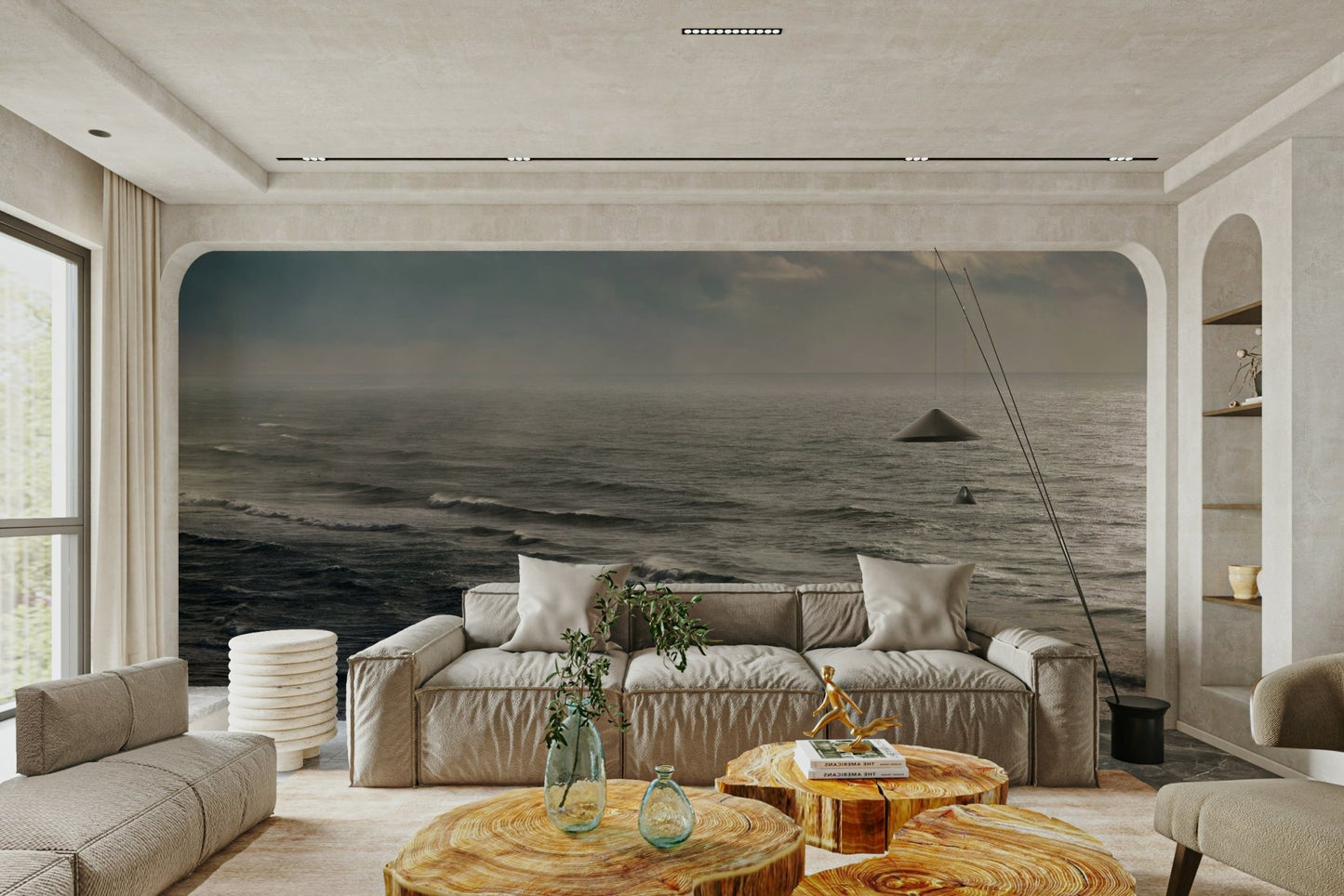 An artistic ocean landscape mural for home decor.

