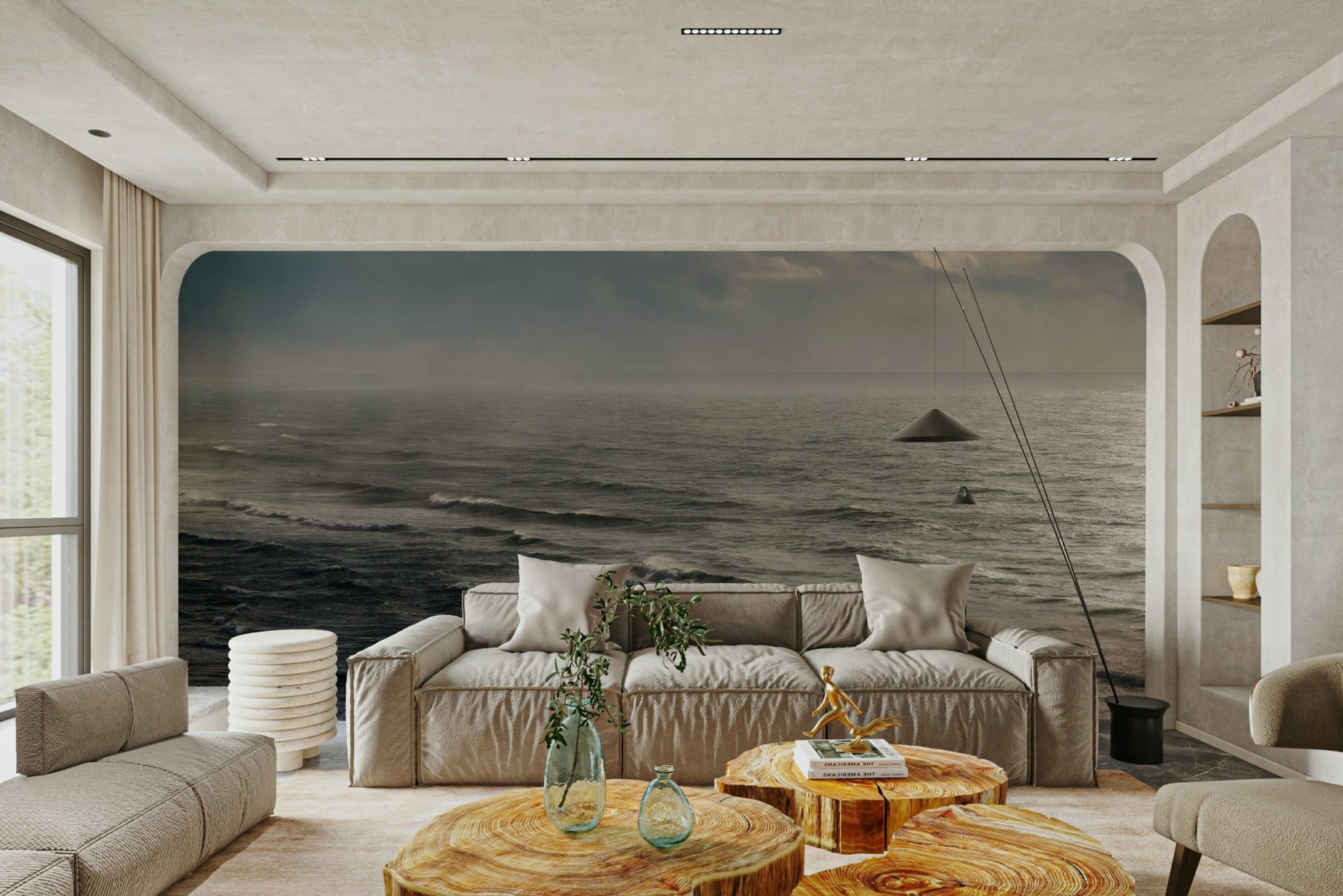 An artistic ocean landscape mural for home decor.

