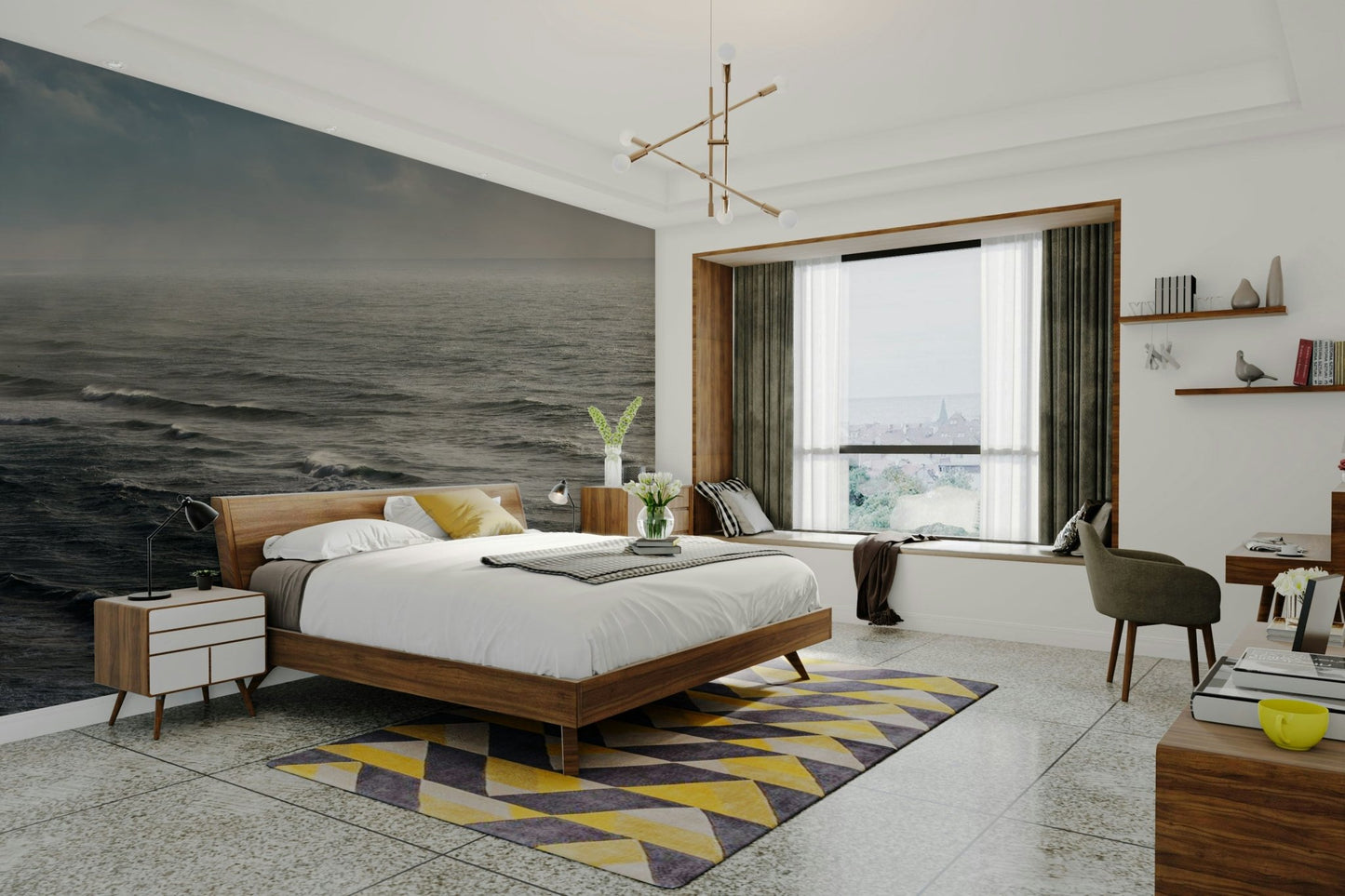 A classic winter scene wallpaper for walls with a coastal theme.

