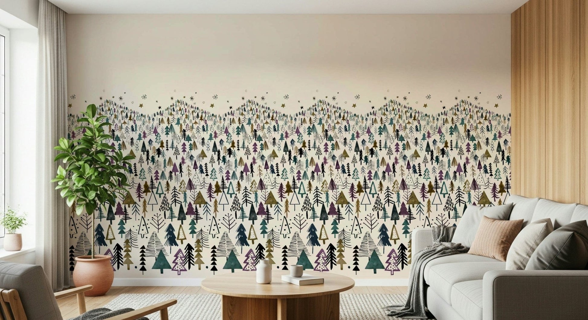 Silver birch style wallpaper for an elegant hallway entry space.