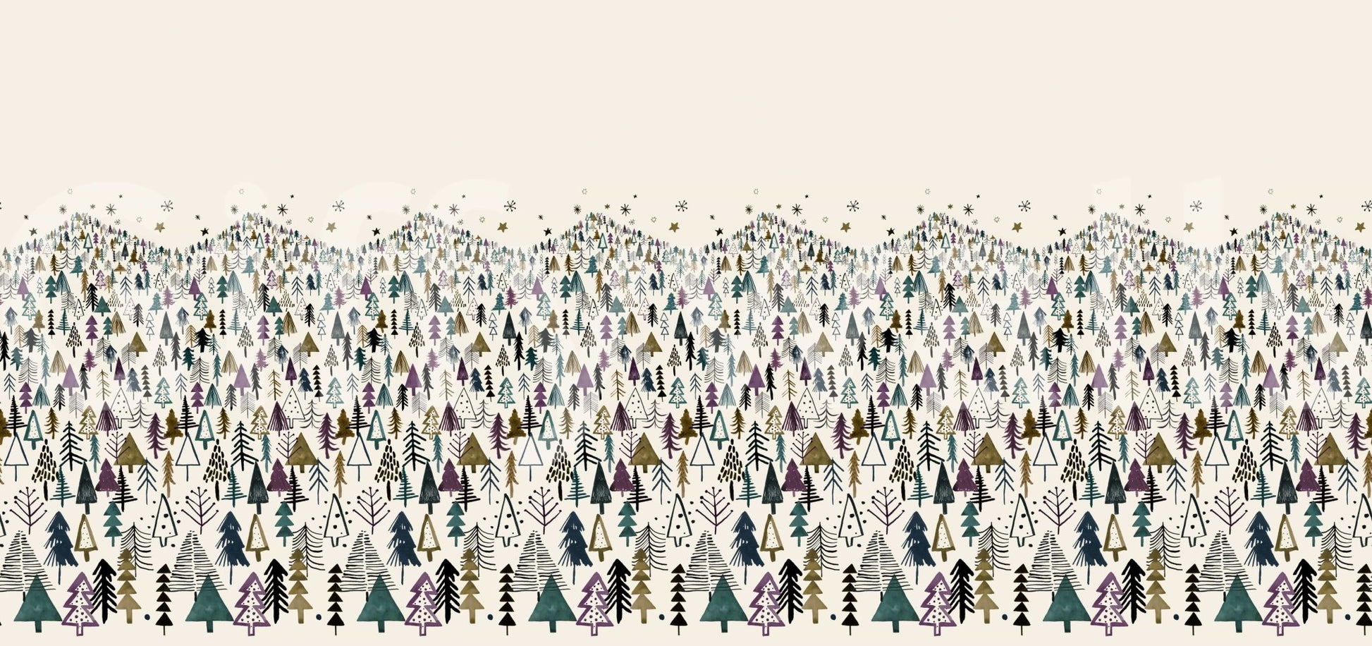 Nature-inspired wallpaper showcasing snow-covered trees in a reading nook.