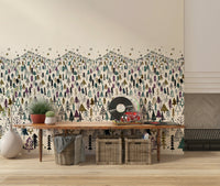 Snowy forest wallpaper for a serene and peaceful bedroom atmosphere.