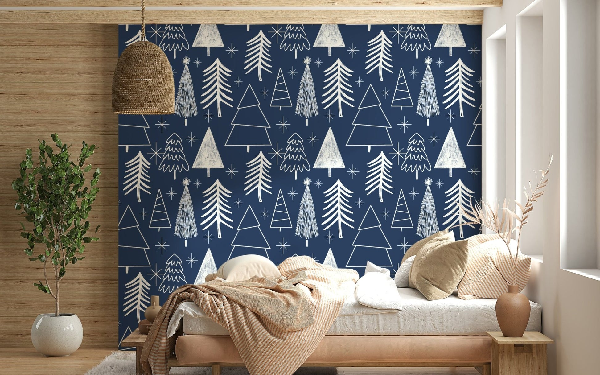Large wallpaper mural showcasing many tall Winter Trees.