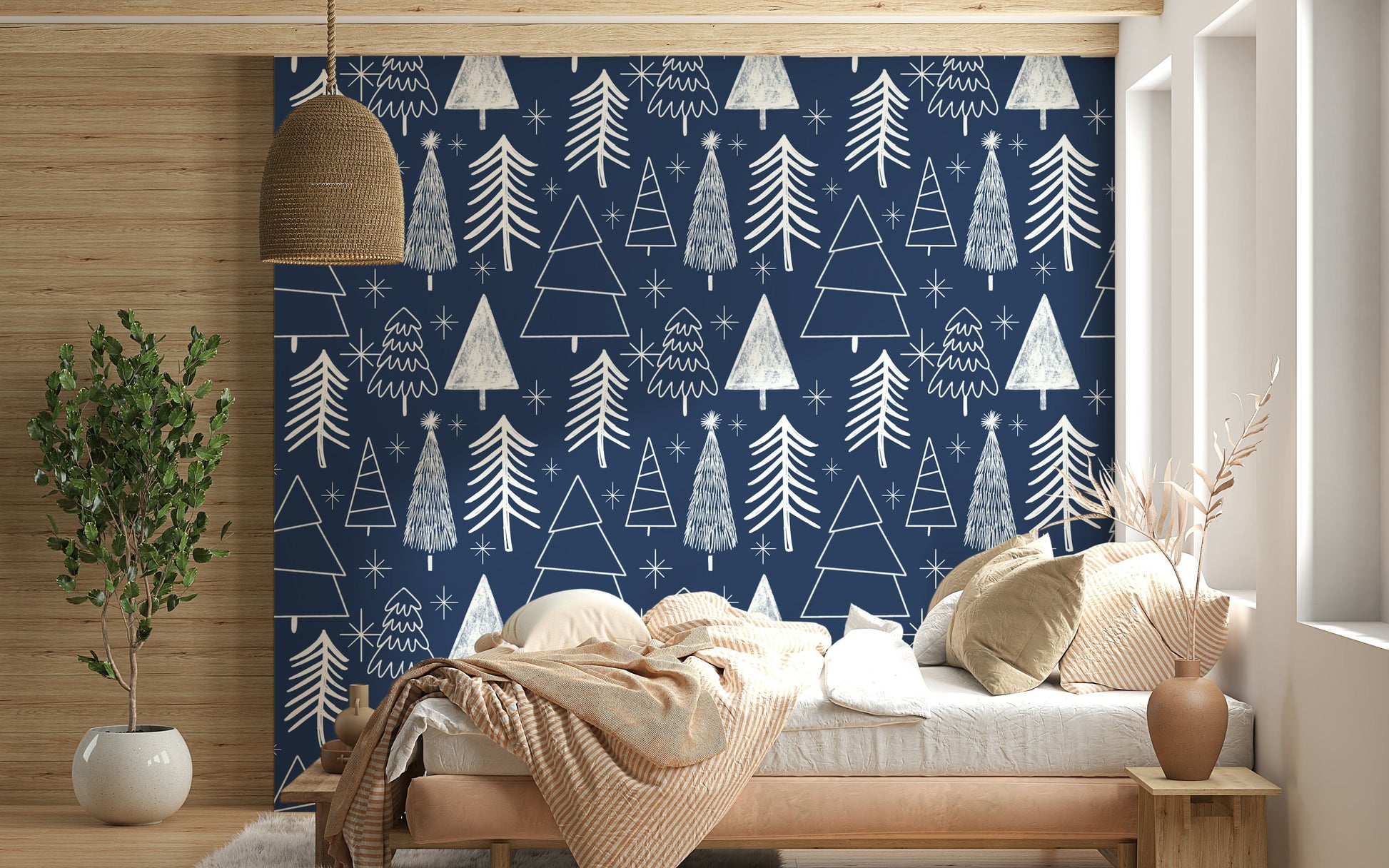 Large wallpaper mural showcasing many tall Winter Trees.