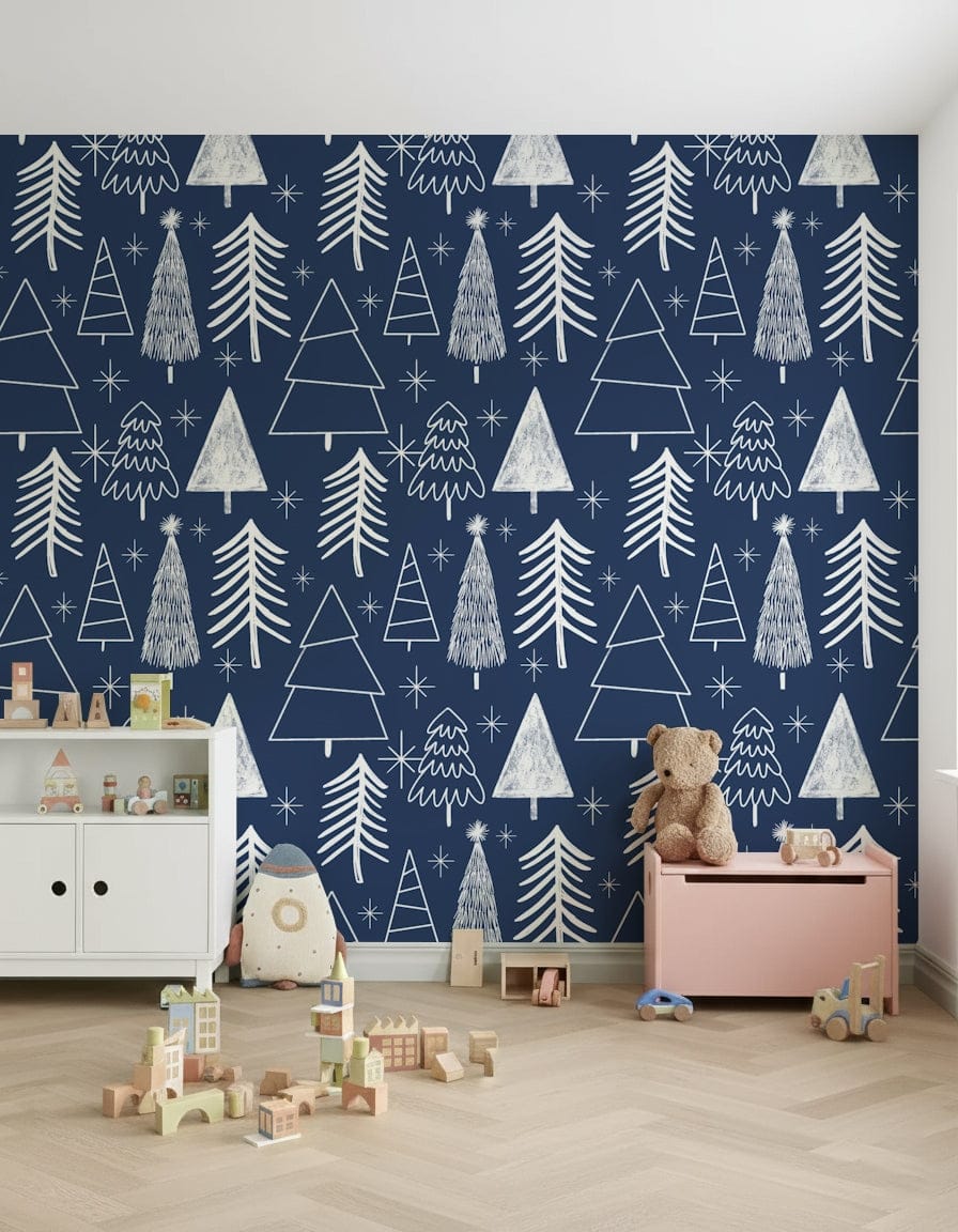 Seamless Winter Trees pattern with sketched pine motifs.