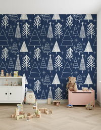 Seamless Winter Trees pattern with sketched pine motifs.