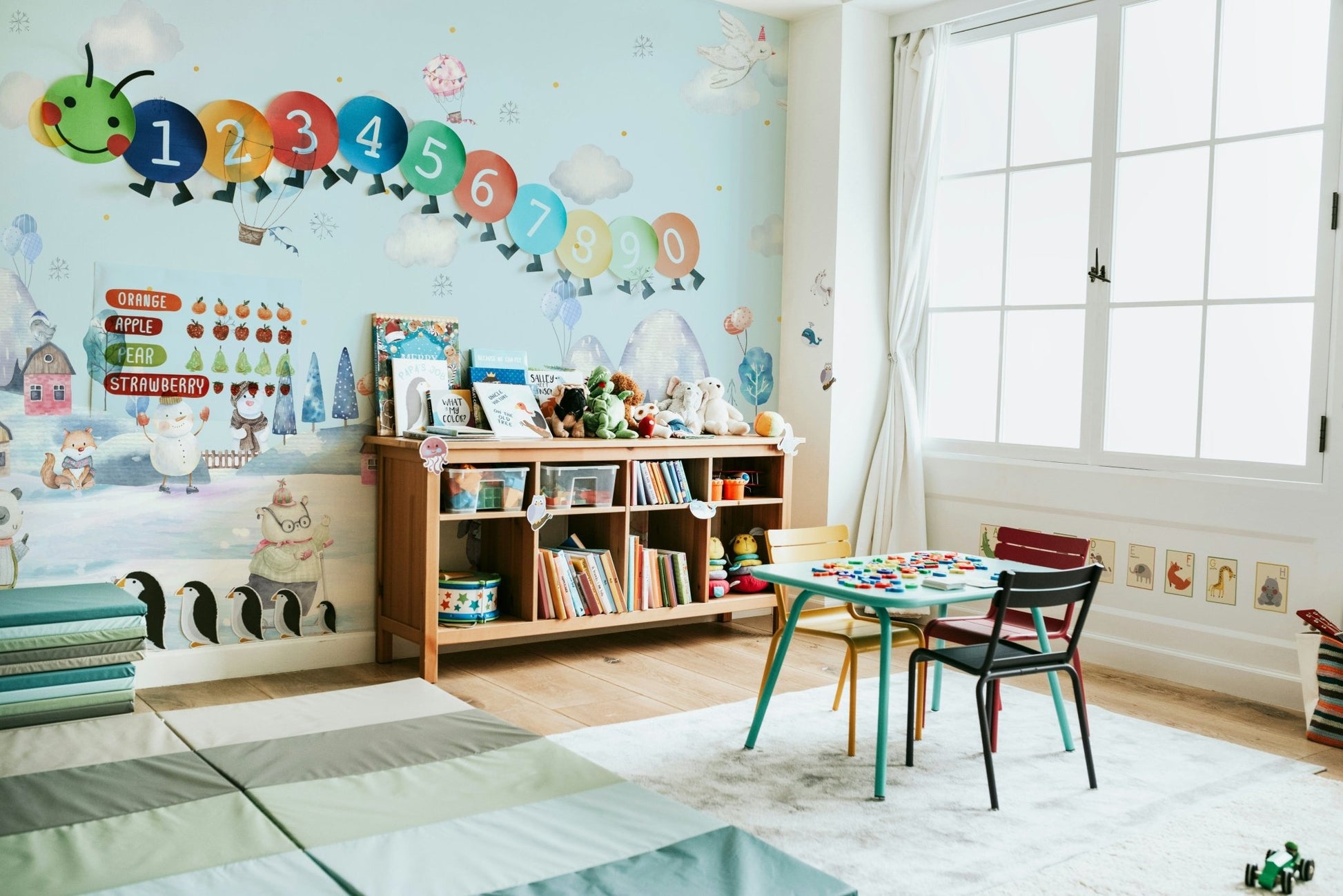 The trees are covered in a layer of soft snow.

