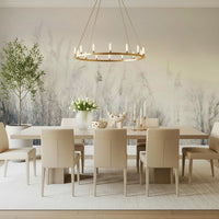 A peaceful modern abstract mural on decorative wallpaper.