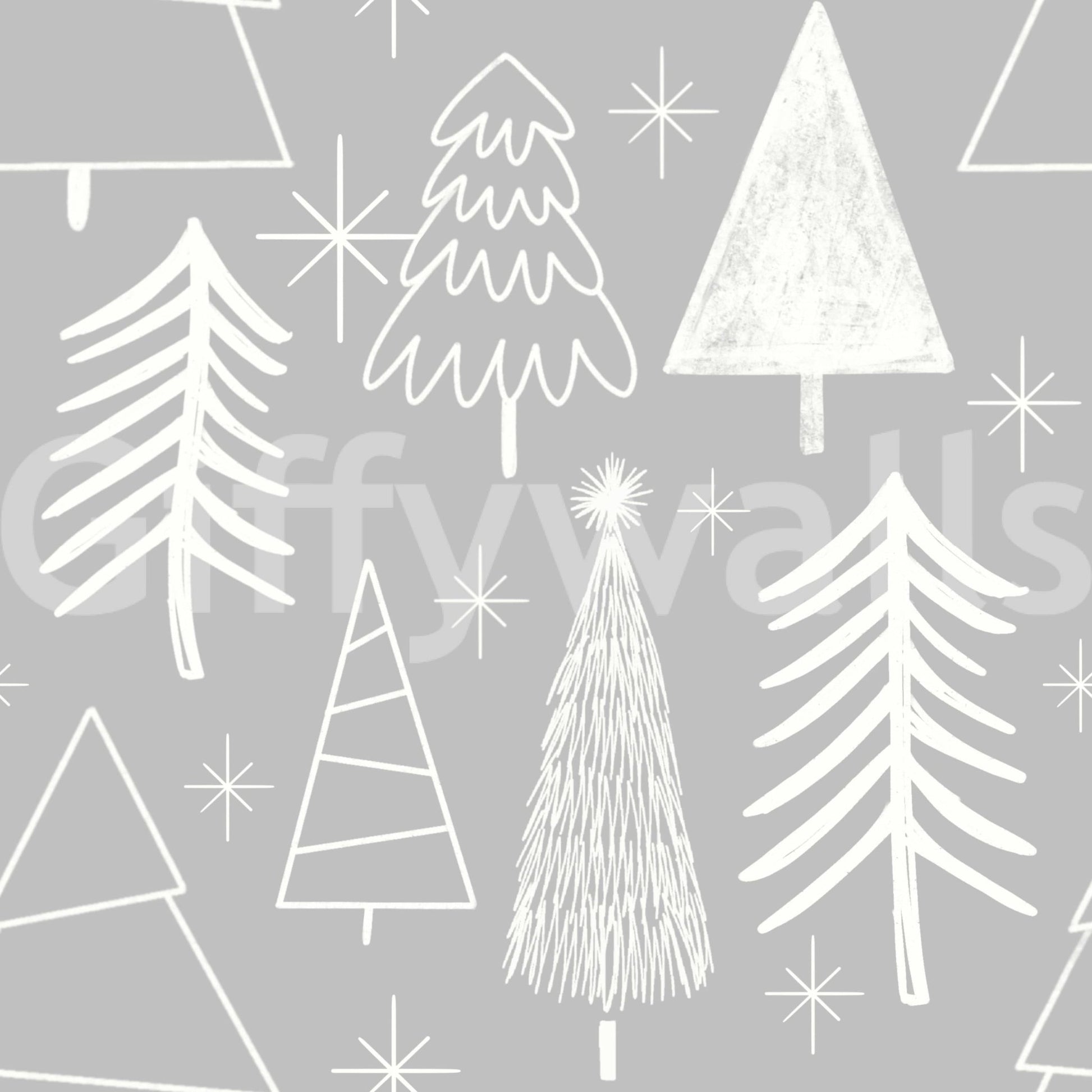 Graphic pattern of stars and holiday Winter Whispers trees.