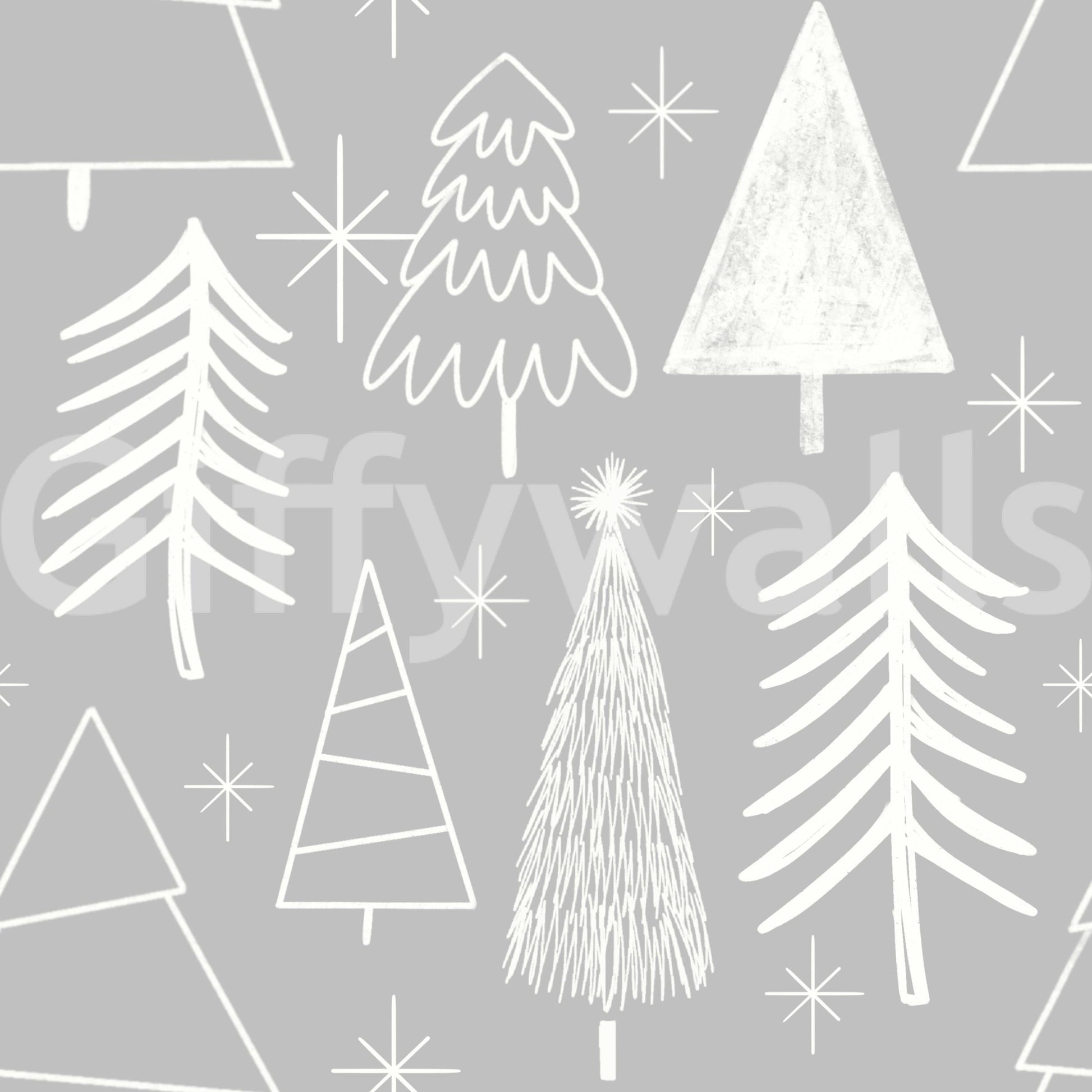 Graphic pattern of stars and holiday Winter Whispers trees.