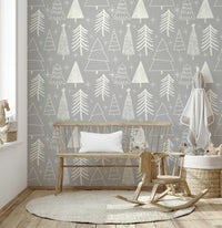 Soft charcoal sketch texture in Winter Whispers wallpaper mural design.