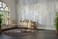 A wall mural of a peaceful forest.

