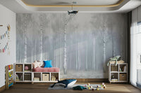 The image shows an artistic impression of a wintry forest.

