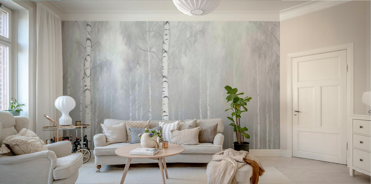 The colors are soft, muted tones of white, gray, and beige.

