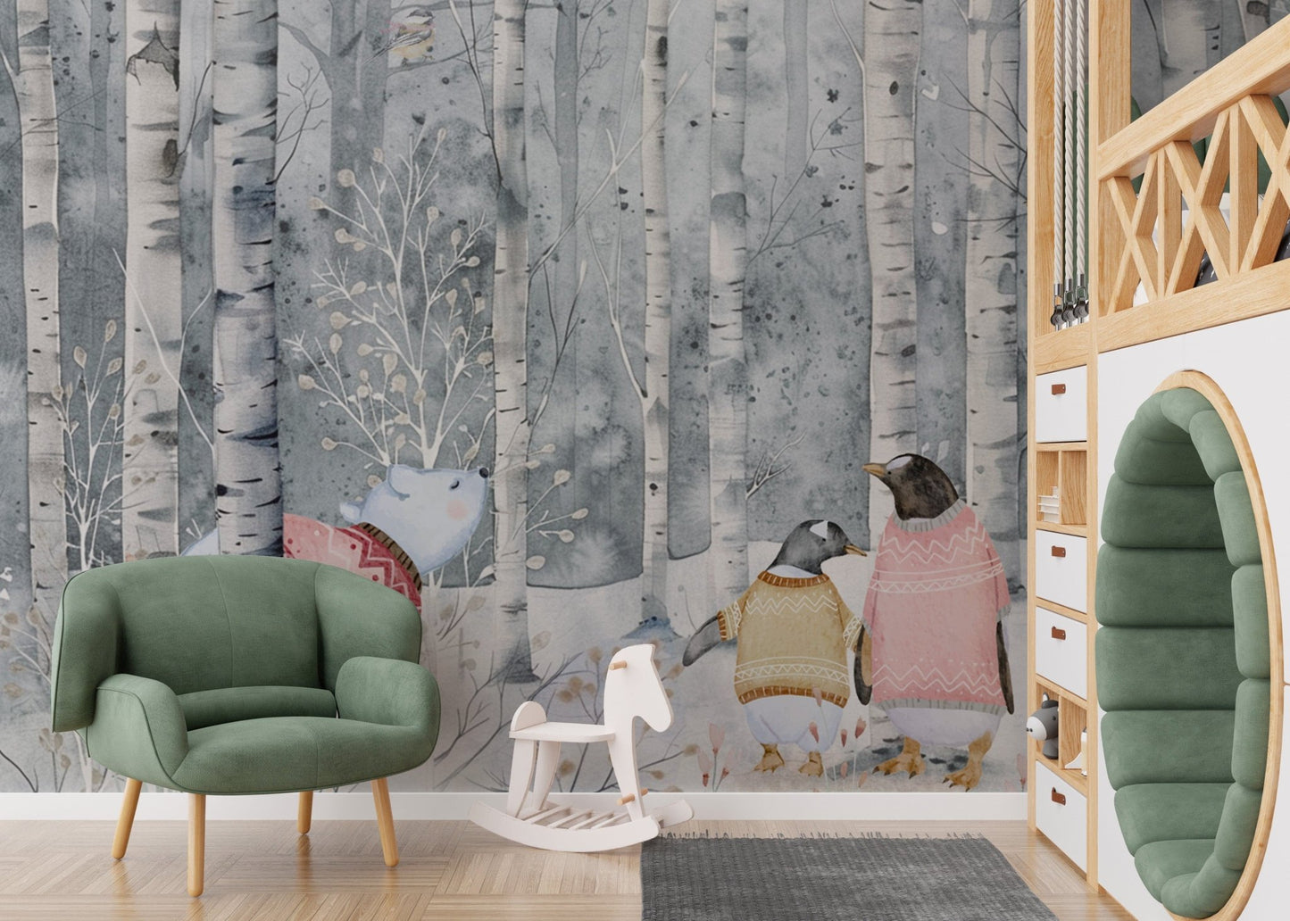 Adorable animals in winter forest design
