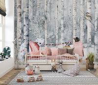 Snowy woodland creatures kids wallpaper
