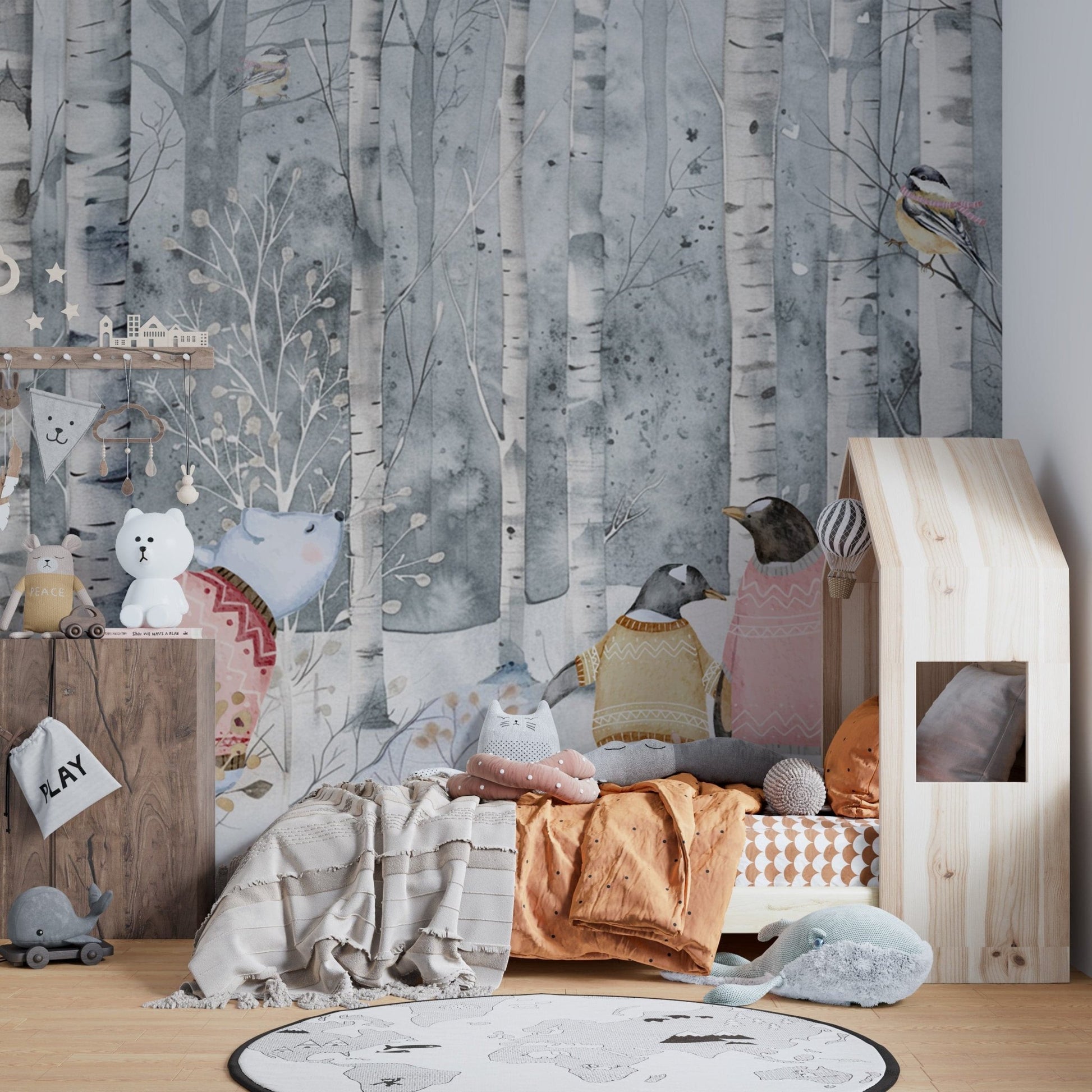 Cute penguins and polar bear wall mural
