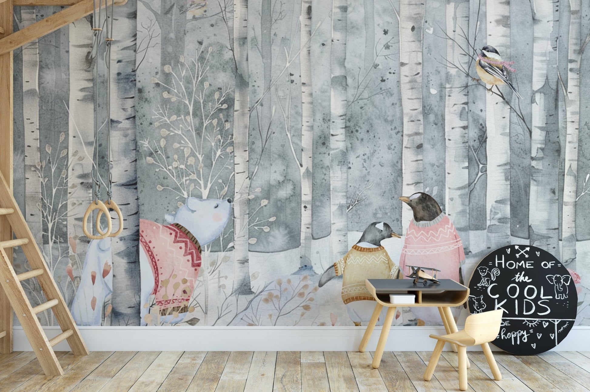 Winter woodland scene for kids' rooms
