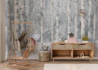 Winter forest scene with woodland creatures
