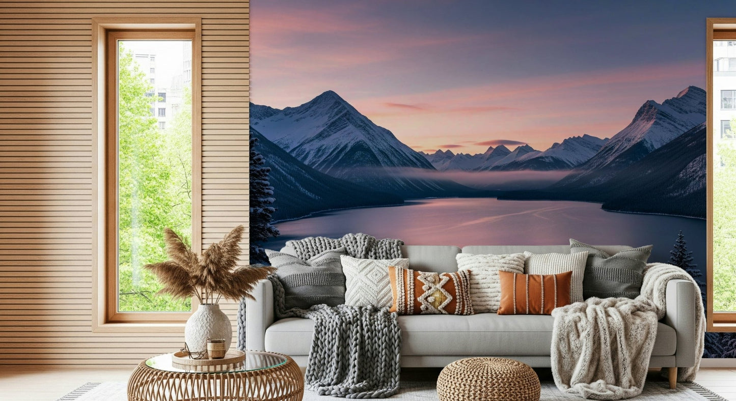 Winter's Calm wallpaper with misty trees in a modern flat.