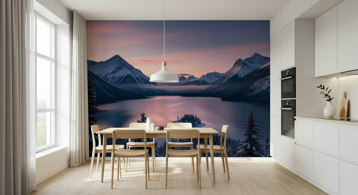 Winter's Calm wall mural in a serene living room area., GD7810