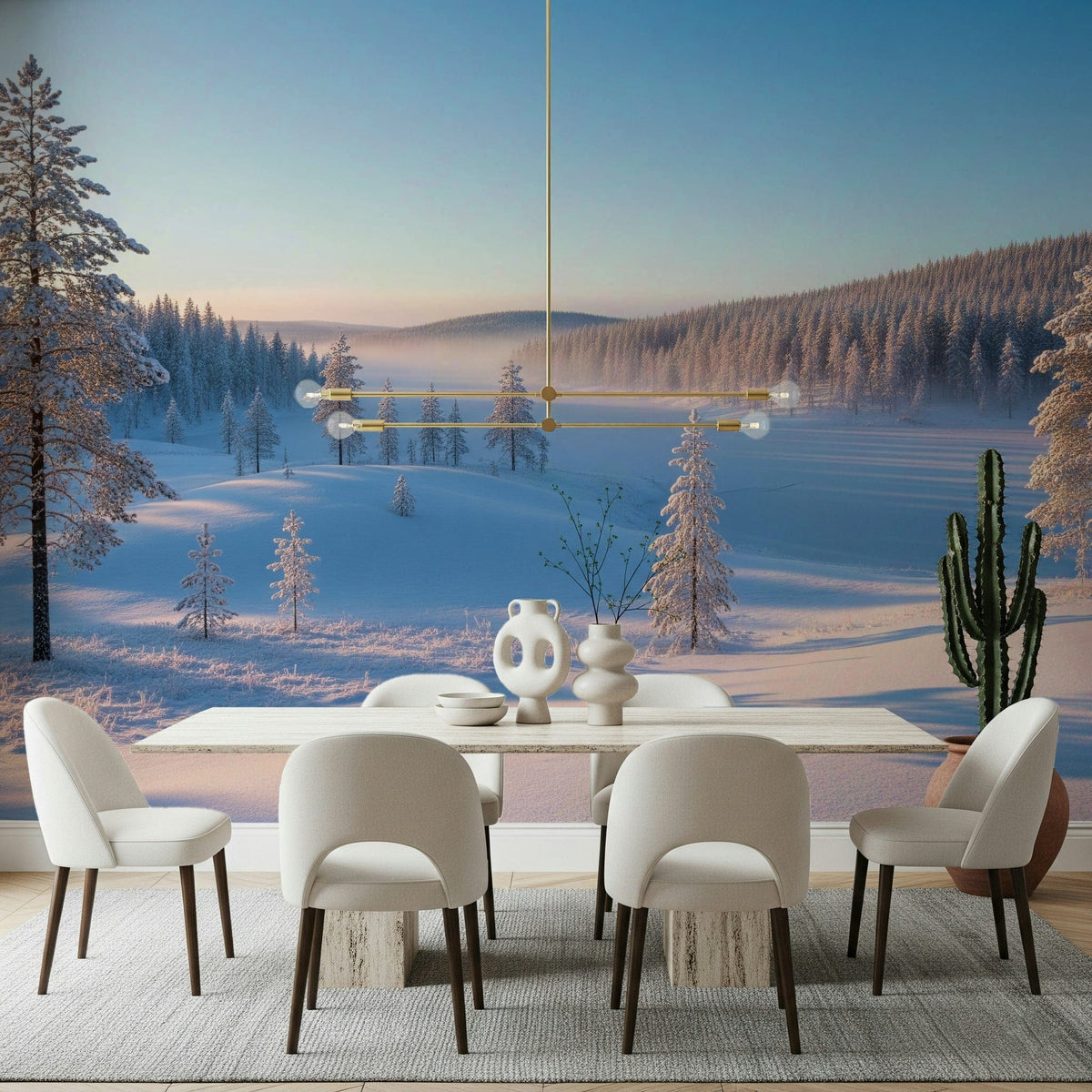 Neutral toned winter landscape wallpaper for a guest suite wall mural., GD4050