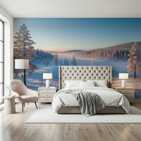 Subtle hazy winter scene wallpaper for a contemporary hallway wall mural.