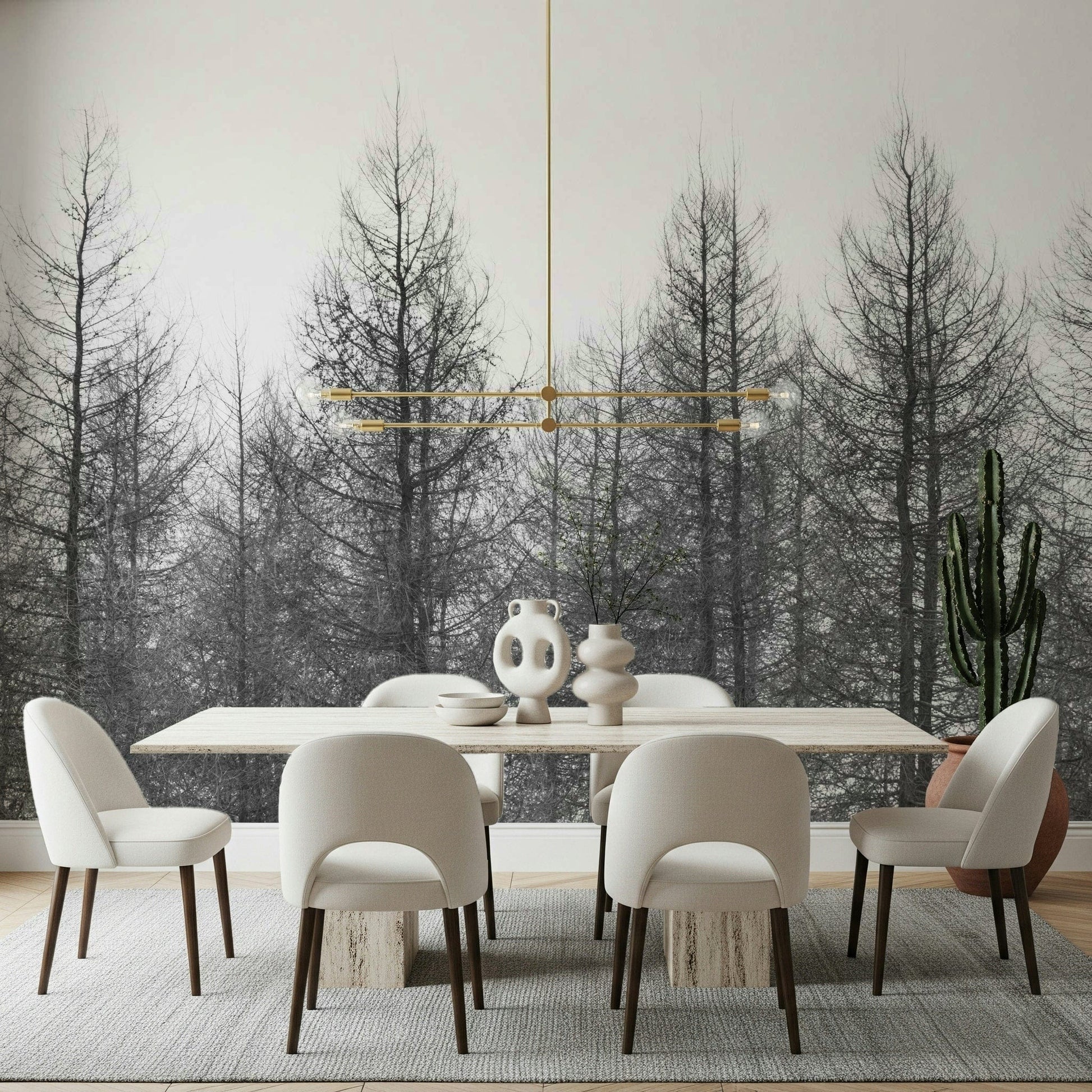 Serene snow scene wall mural for a relaxing lounge atmosphere.