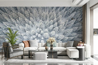 Nature inspired wallpaper with cool blue gradients for a nursery wall mural.