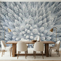 Frosted landscape wallpaper with soft white tones for a master bedroom wall mural.