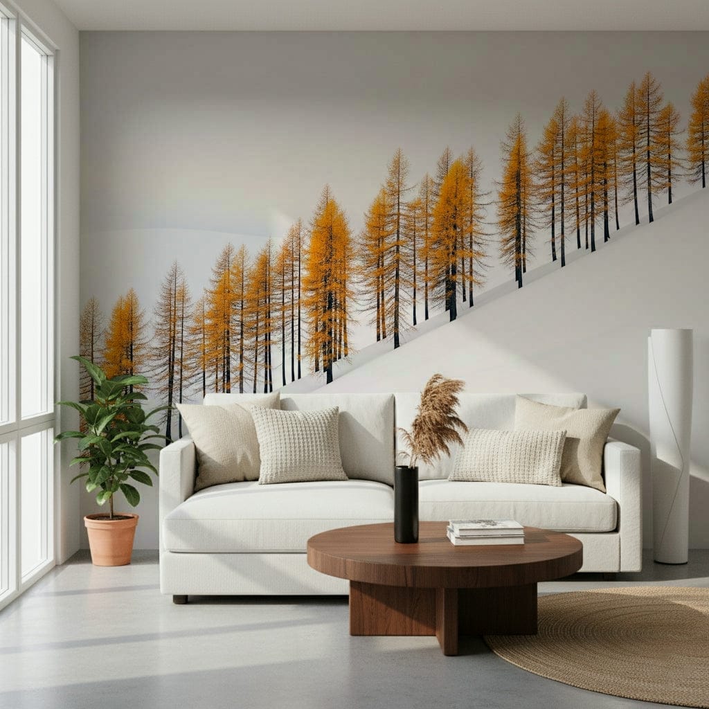 Elegant feature wall mural with metallic details for a lounge wallpaper.