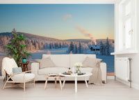 Calm winter landscape wallpaper for a feature wall in a modern lounge wall mural.