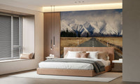 Serene snow scene wall mural for a relaxing lounge atmosphere.