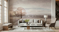 Subtle winter scenery wallpaper for a sophisticated vanity area wall mural.