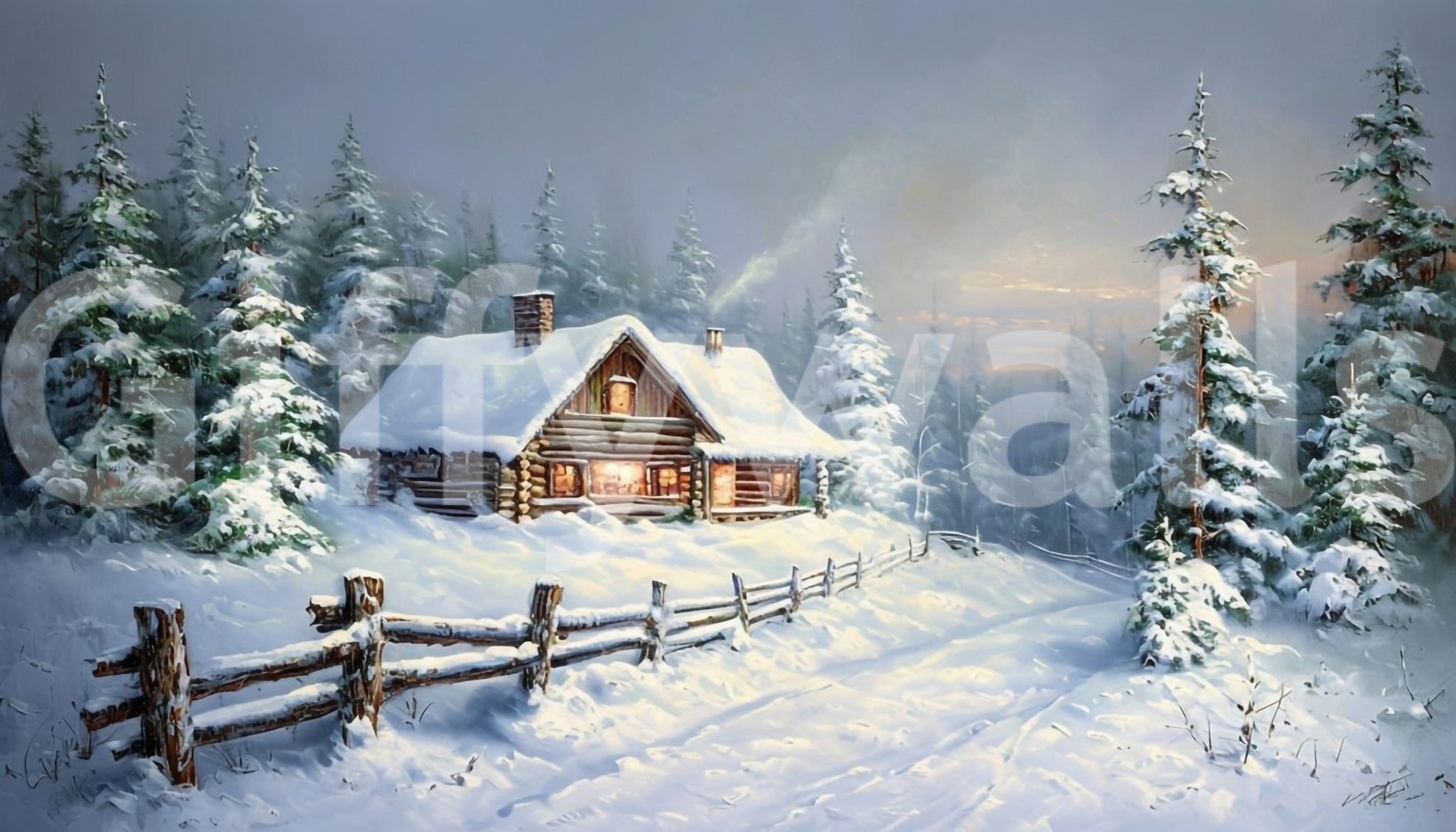 Artistic winter nature wallpaper mural for a creative studio feature wall mural.