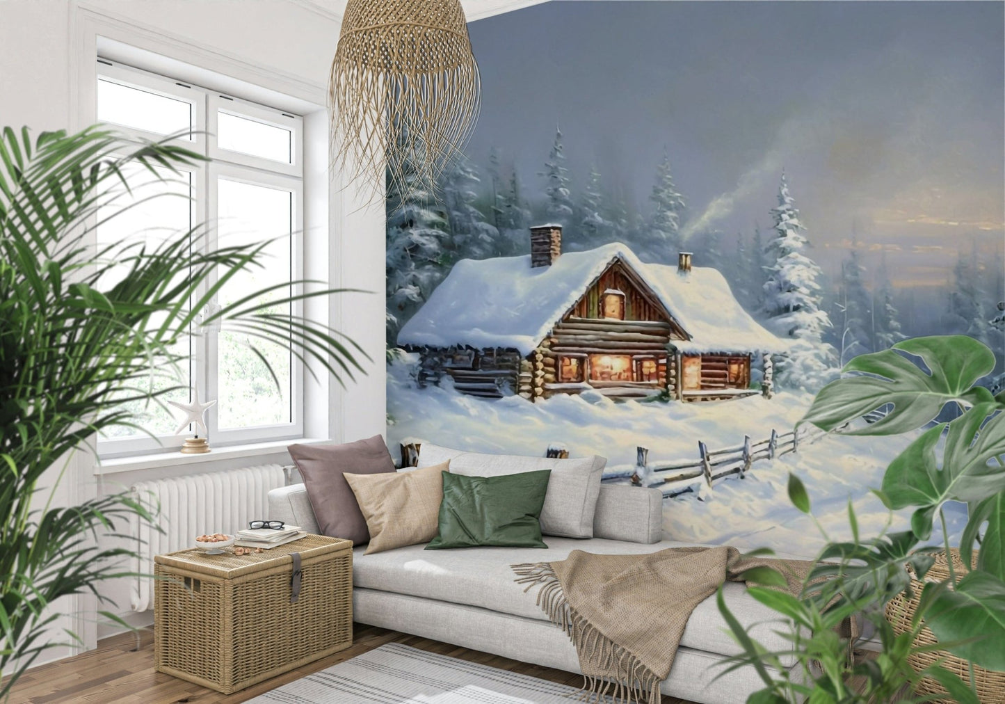 Winter's Warm Embrace wall mural for a quiet reading nook or study wall mural.