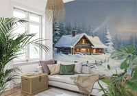 Winter's Warm Embrace wall mural for a quiet reading nook or study wall mural.