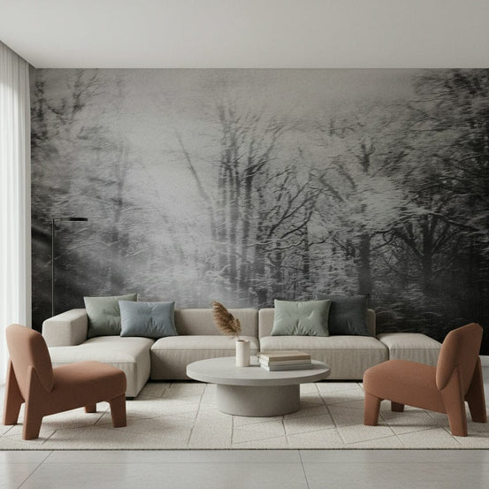 Cold mist and frosted trees design for a modern home office wall mural wallpaper., GD5600
