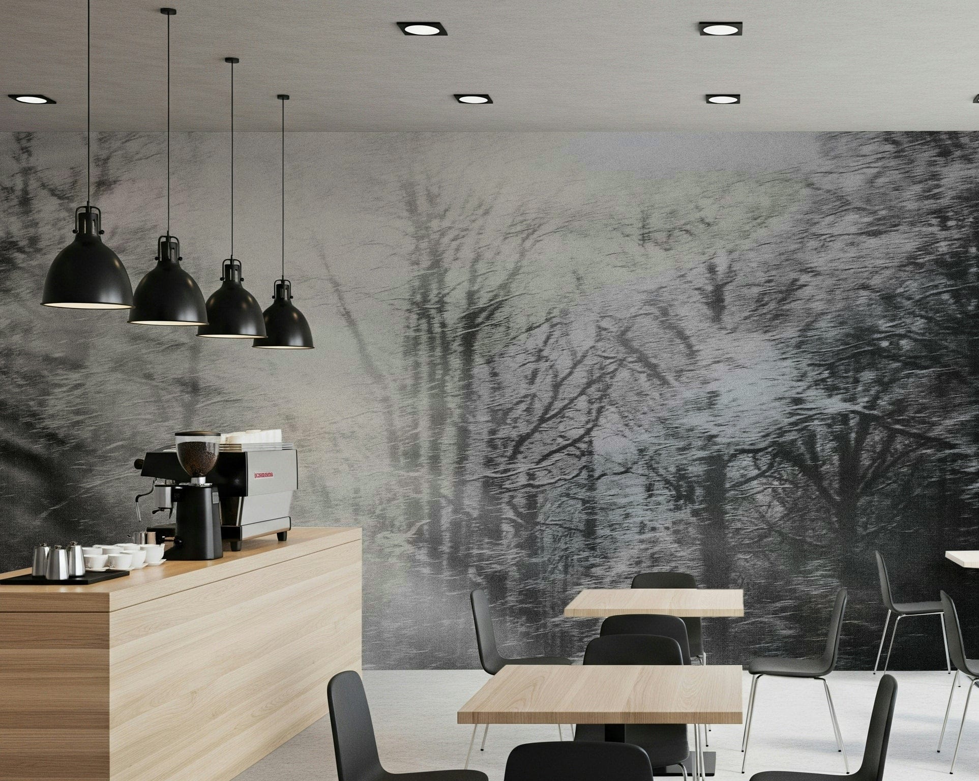 Elegant monochromatic winter woods wall mural for a feature wall wallpaper.