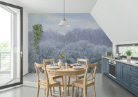 Winter's Whispers Wall Mural serving as a centerpiece in a modern guest room.