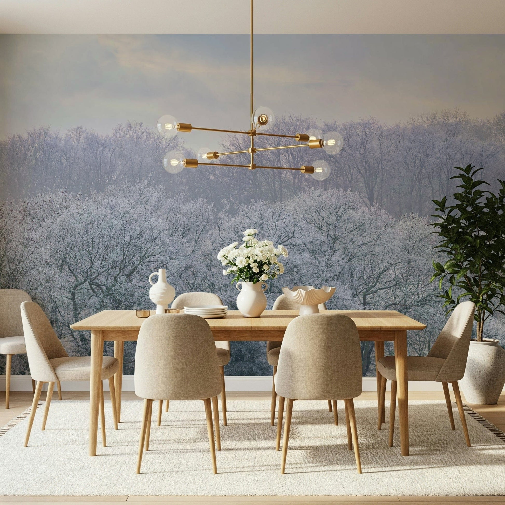 Sophisticated landscape mural in a professional workspace for a calm atmosphere.