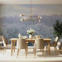 Sophisticated landscape mural in a professional workspace for a calm atmosphere.