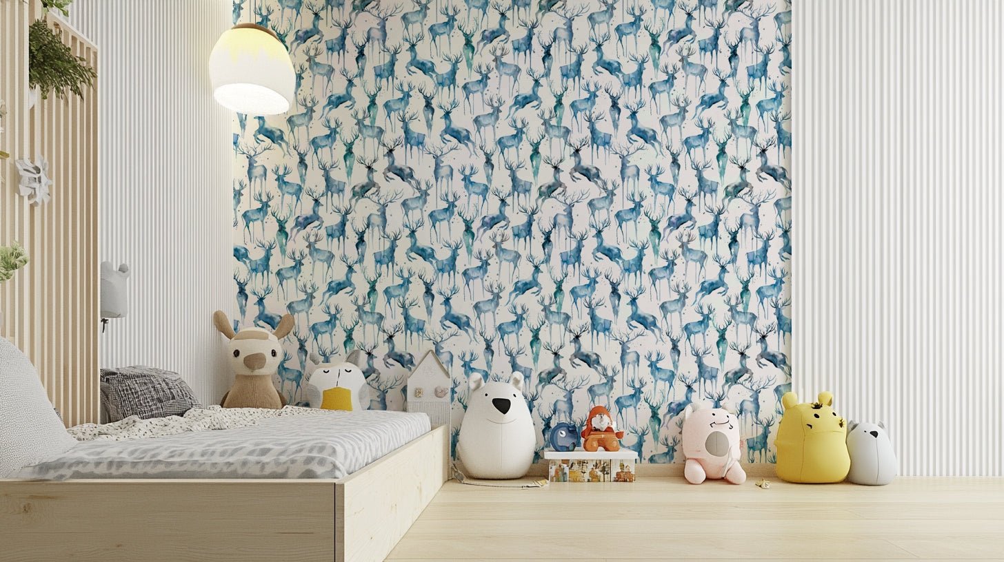 Wintery artistic deer blue wallpaper design, GD1631